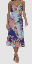 Guess Women Blue Twist Sweetheart-Neck Midi Slip Dress Size 12