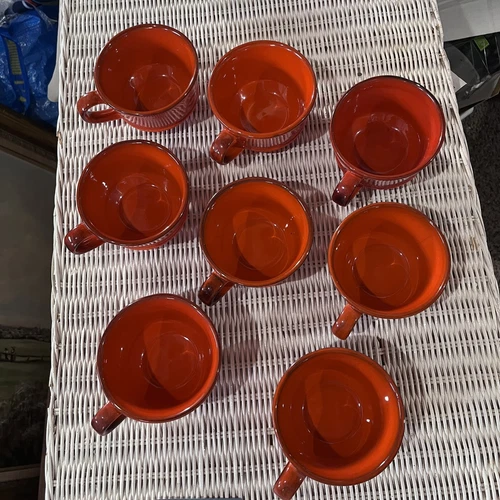 8 Vintage Metlox Poppytrail Vernon Red Rooster Coffee Cups Orange