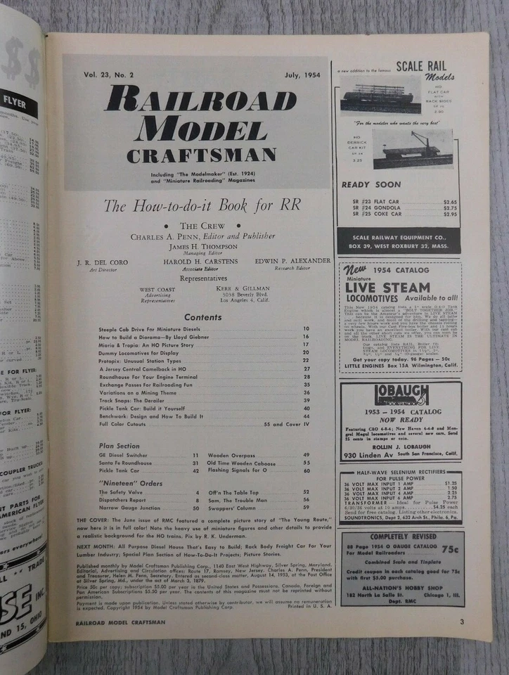Railroad Model Craftsman JUL 1954 Vol. 23 No. 2 Trains Mancave Vintage Magazine - Image 3 of 4