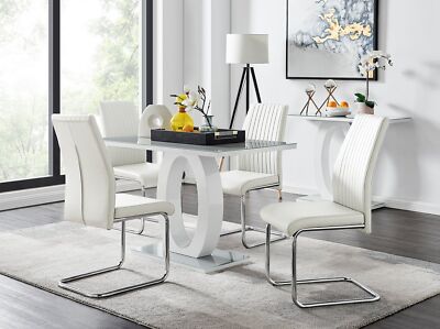 GIOVANI White High Gloss Grey Glass Dining Table Faux Leather Lorenzo  Chairs UK