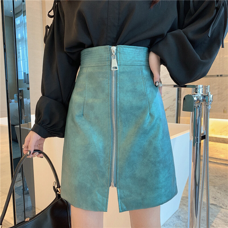 Women Faux Leather Skirt Chic High Waist A-line Zip Lady Half Body Slit Dress Women Faux Leather Skirt Chic High Waist A-line Zip Lady Half Body Slit Dress