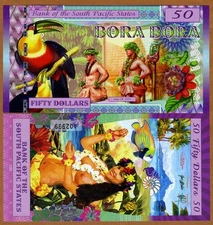 South Pacific States, $50 Bora Bora 2016, Polymer, UNC Toucan, Polynesian