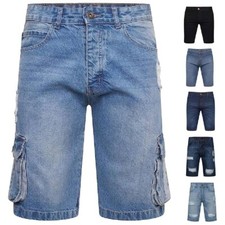Men Denim Shorts Regular Fit Stretch Summer Casual Half Pants Ripped Cargo Jeans