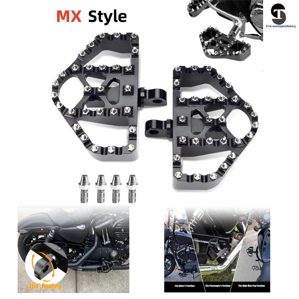 HDBUBALUS CNC Wide Footrests Offroad 360°Roating Foot Pegs Suitable For Harley Dyna Fatboy Street Bob Wide Glide Sportster Bobber Chopper Black