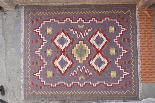 Home Décor Carpet 8x10 Purple Color Wool Kilim Flat Weave Floor Rugs Dhurrie - Picture 2 of 6