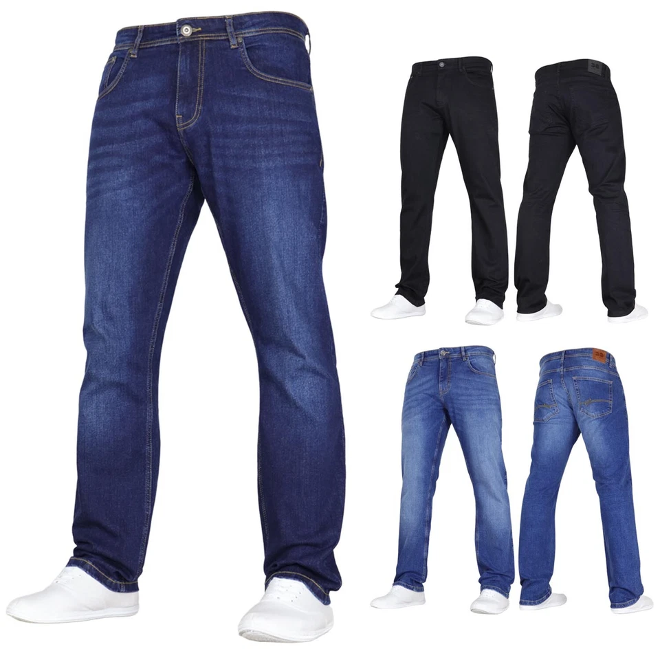 Crosshatch Mens Jeans Straight Leg Stretch Denim Regular Fit Work Trousers Pants