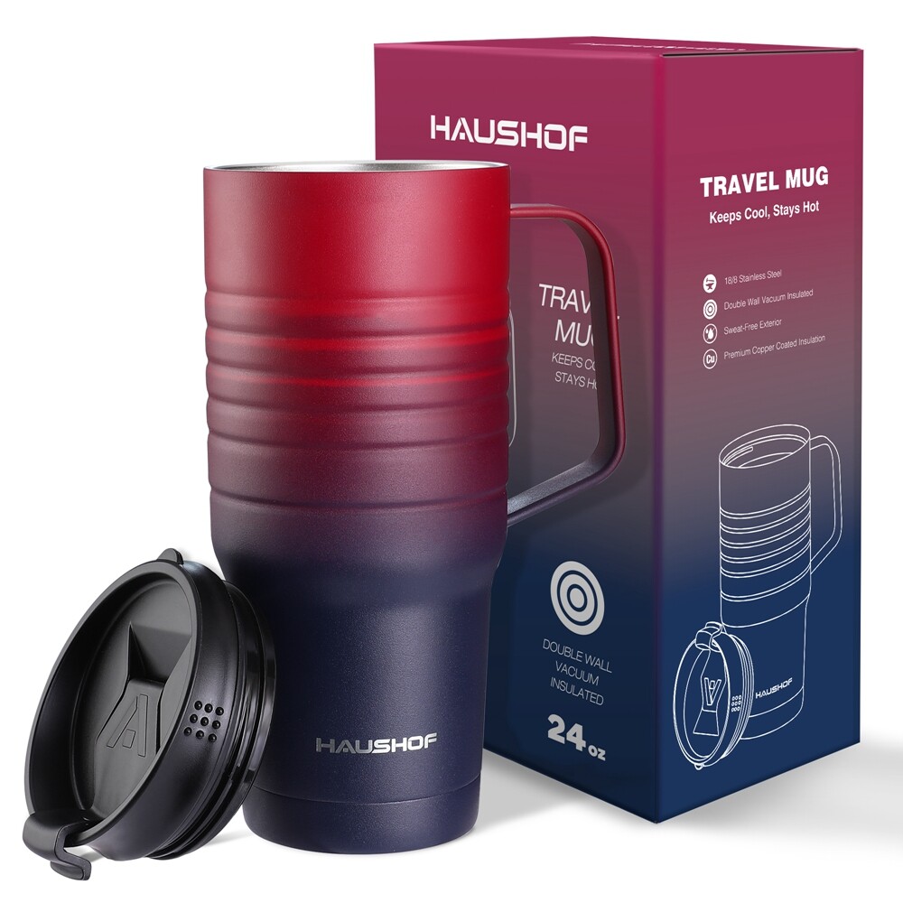 HAUSHOF 24 oz Travel Mug Tumbler Double Wall Vacuum Insulated Coffee