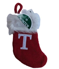 Monogram Christmas Stocking Letter "T" Red Knit Initial Winter Wonder Lane 7.5''