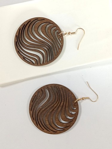 Earrings 925 ECO organic big Wooden Round Hollow Cut Out Boho Retro Dangle Drop - Picture 61 of 89