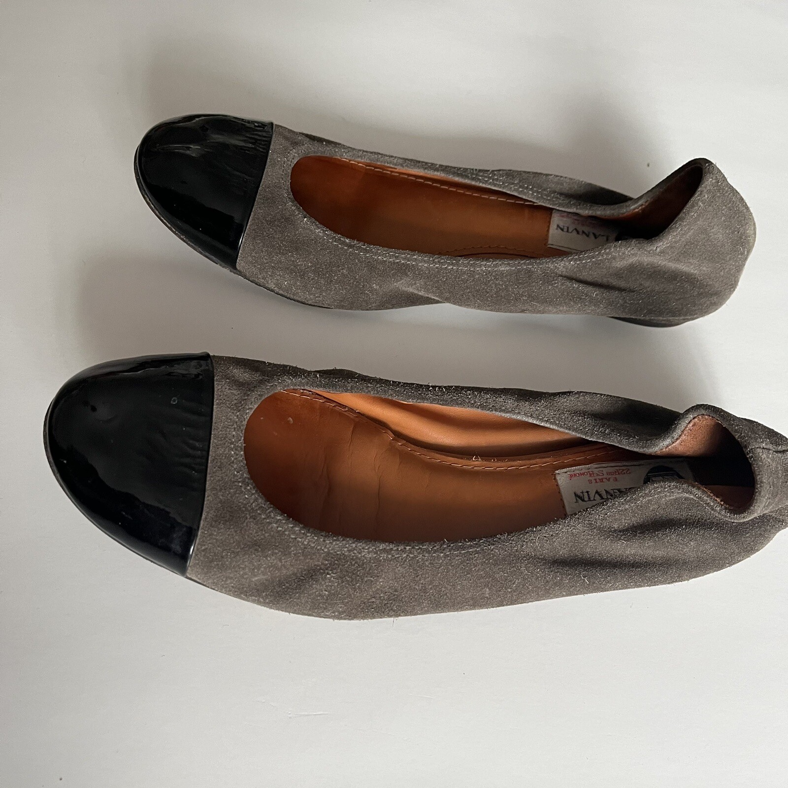 Lanvin Paris Suede Cap Toe Ballet Flats Size 7 Brown Gray image 7