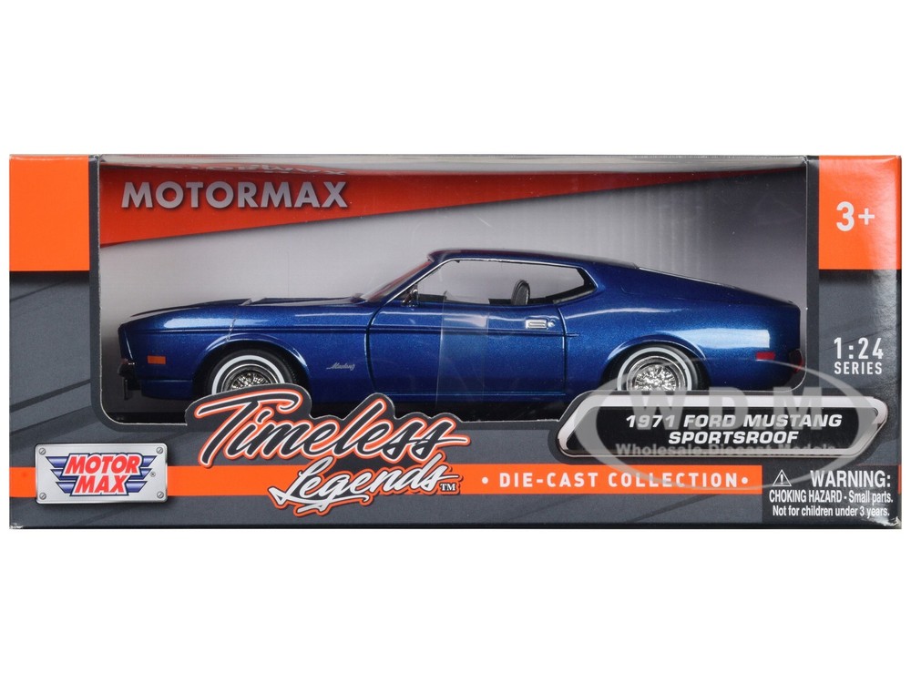1971 Ford Mustang Sportsroof Blue 1/24 Diecast Model by Motormax 73327