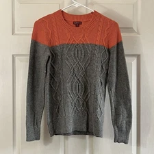 Merona Wool Angora Sweater Size S Colorblock Gray Orange Pullover Cable Knit  