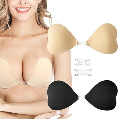 Backless Push Up Bra Strapless Stick On Bras Size L Fits C - D Cups * 2 Pack *