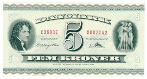 Denmark 🇩🇰 ... P-42 ... 5 Kroner ... 1960 ... *XF+*😇 Prefix C 3