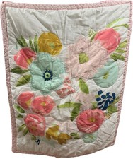 Cloud Island Floral Baby Blanket Quilt Pink Mint Green Polka Dot 32x40