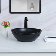 Davivy 15.7" x 13" Matte Black Oval Vessel Sink with Pop Up Drain,Bathroom Si...