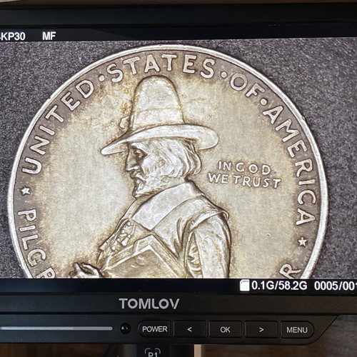 1920 D 50c Pilgrim Tercentenary Mayflower Commemorative Silver Half Dollar - Picture 7 of 24
