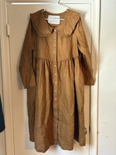 NotPerfectLinen Women’s 100% Linen Ginger Checks Aurelia Collared Snap Dress L