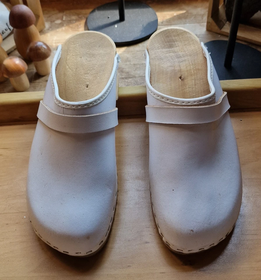 Töffler Clogs Leder weiß Holzsohle Größe  38 kaum getragen  - Bild 2 von 4