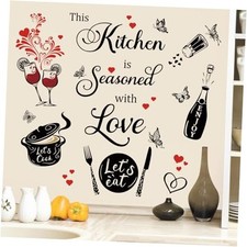 Kitchen Quotes Wall Stickers This Kitchen is Seasoned with Love Saying Red