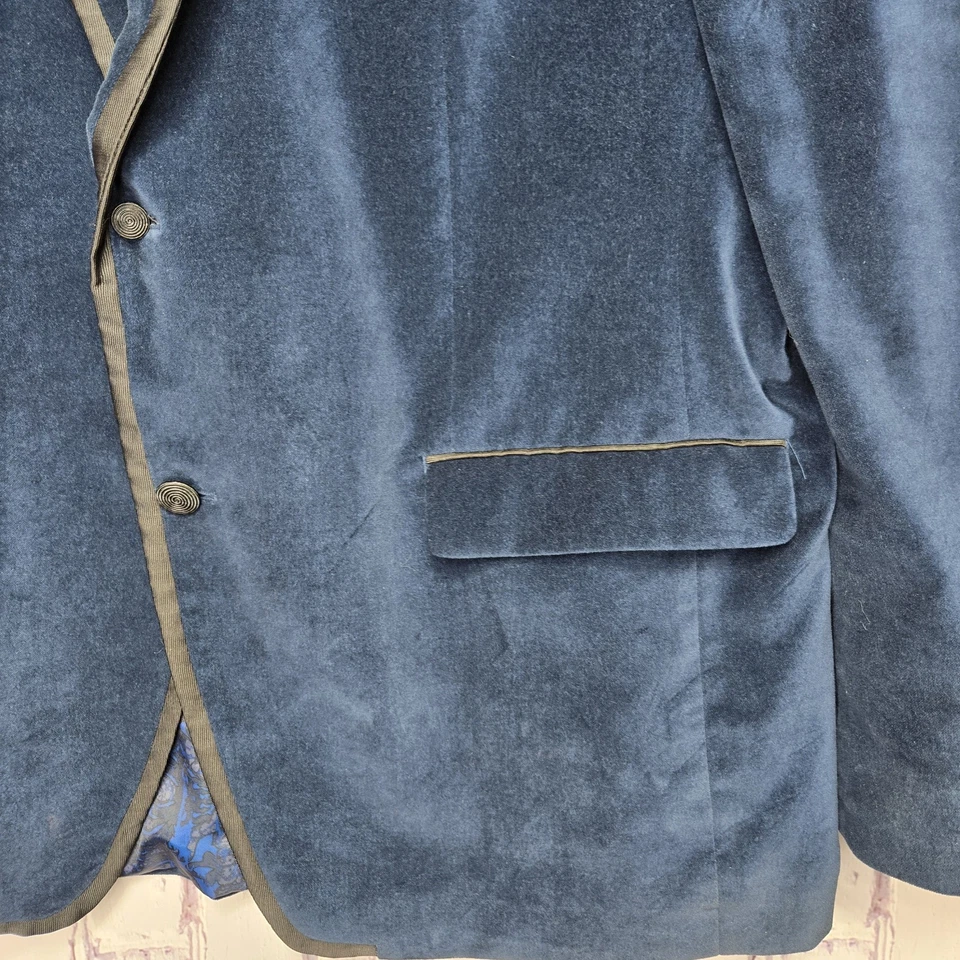 Abrigo deportivo blazer vintage para hombre Tallia 46L azul marino metal botón se siente como terciopelo Foto 3 de 4