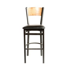 Oak Street Mfg Plain Natural Wood Back Barstool w/Black Vinyl Seat