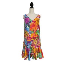 Lauren Ralph Lauren Tropical Floral Ruffle Flounce Hem Dress Size 10P Beach