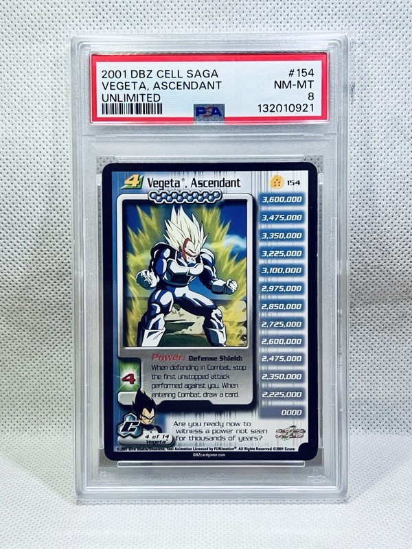2001 DBZ CCG Cell Saga Vegeta, Ascendent Unlimited #154 PSA 8 DRAGON BALL Z