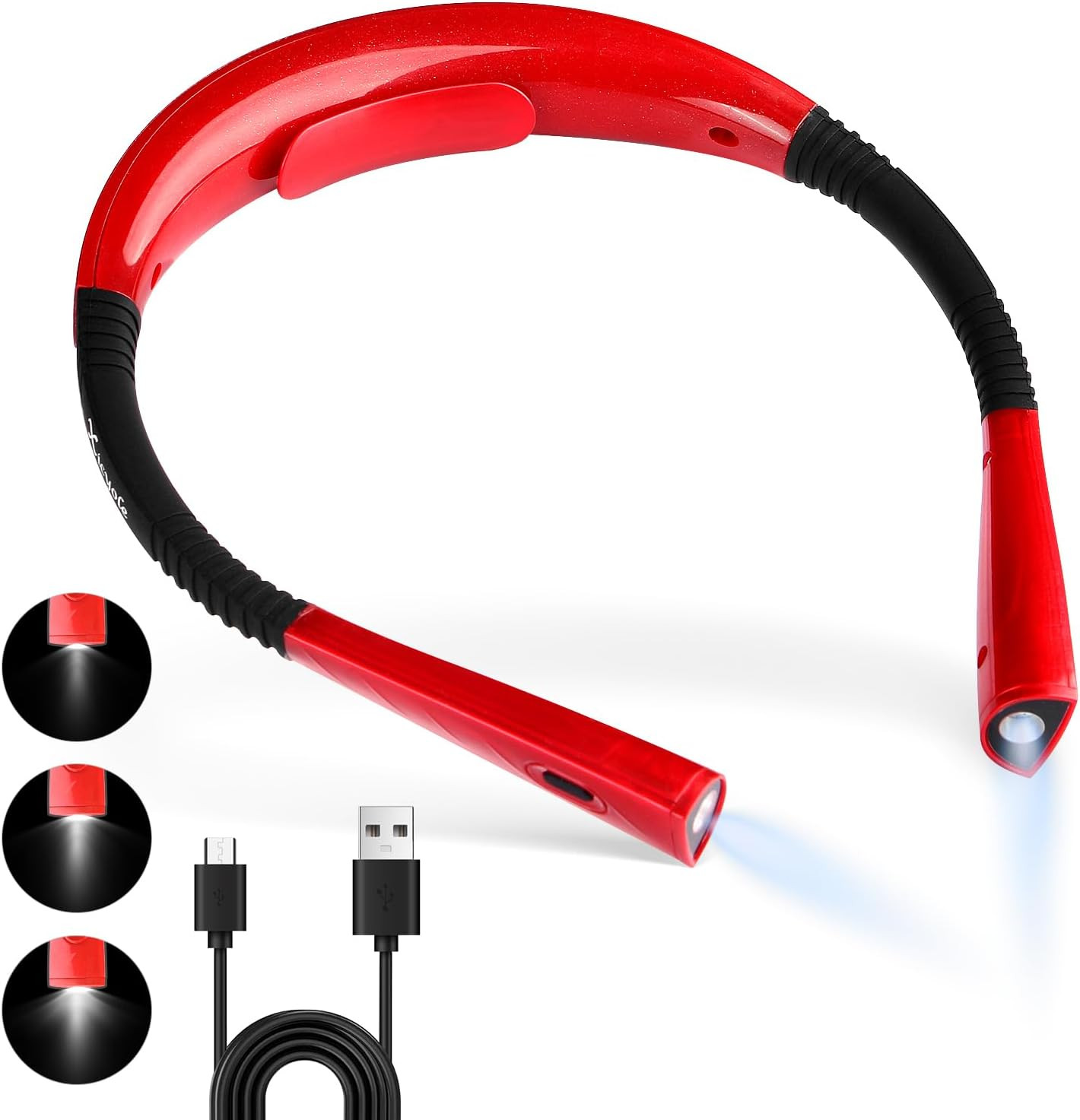 Neck Reading Light - USB Rechargeable, Dual Cell, 3 Brightness Modes, 360 Flexib