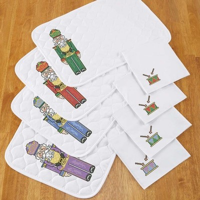Herrschners  Nutcracker Place Mats & Napkins Stamped Cross-Stitch