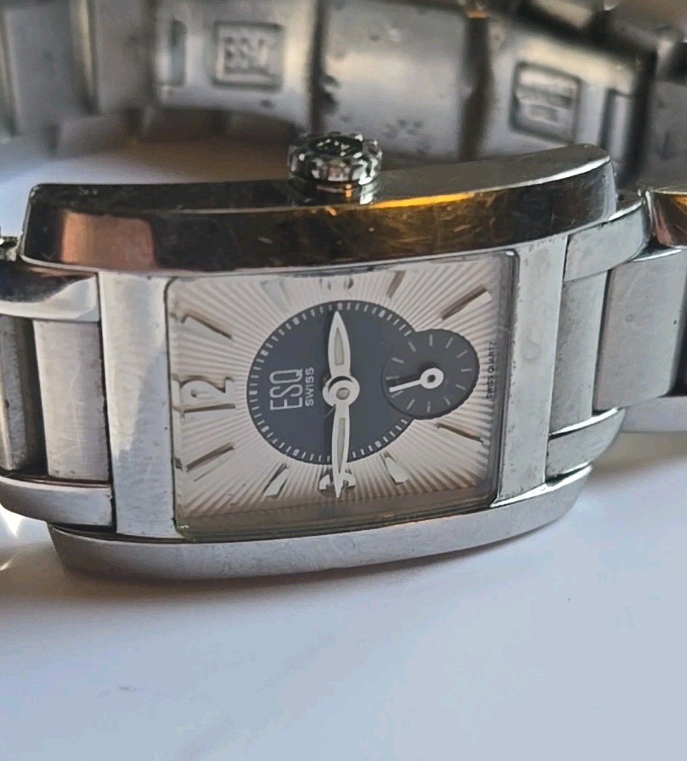 ESQ Swiss Movado Tank Watch Women 21mm E5298 Silver Tone New  display picture 3