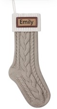 Knit Christmas Stocking with Name Plate To Customize Christmas Beige Cream C925