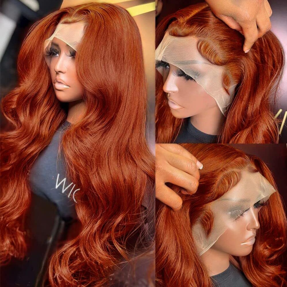 Long Wavy Ginger Orange Synthetic Lace Front Wigs Pre Plucke