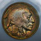 RAINBOW TONER!!__1935-D__AU58__Buffalo Nickel__Rim Color Toned__NGC, Coin