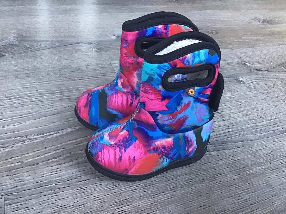 Bogs Baby Girls Size 4 Winter Snow Boots WLD Blue Pink Faux Fur - Image 4 of 4