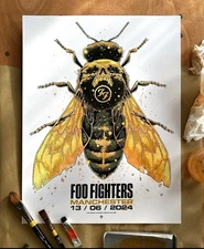 🐝 Foo Fighters EMBELLISHED Poster Manchester 2024 RARE 1/1