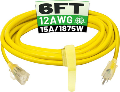 POWGRN 6 Ft 12/3 Outdoor Extension Cord Waterproof Heavy Duty with Lighted Indic