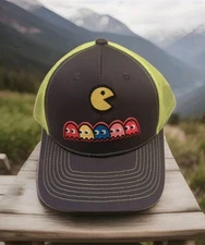 Pac-Man Hat Embroidered Classic Video Game Adjustable  Snapback Black/Yellow Cap