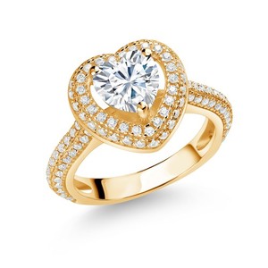Authentic 18K Yellow Gold Plated Silver White Moissanite Heart Engagement Ring For Women