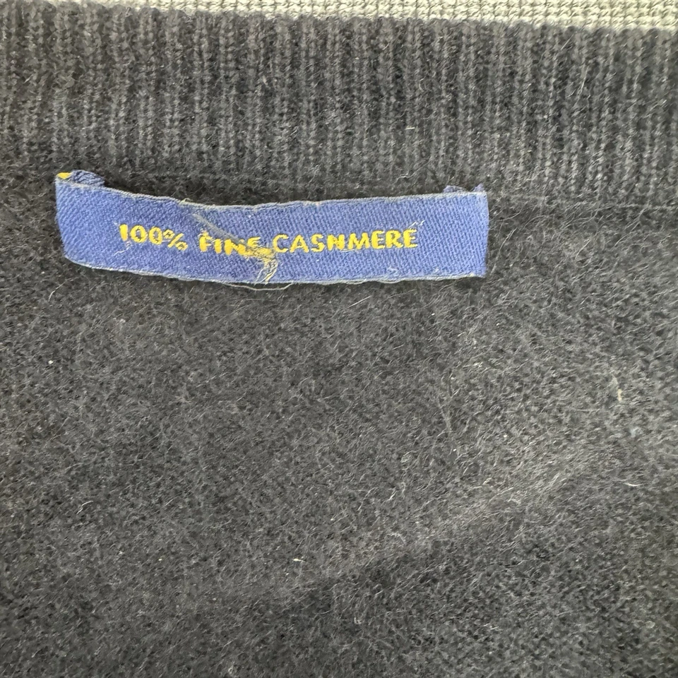 Suéter tejido 100 % cachemir fino grande negro cuello en V Preppy clásico de negocios para hombre Foto 4 de 4