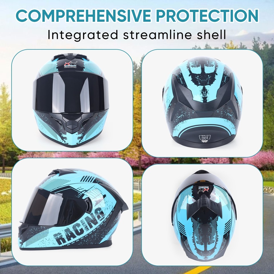 shamofeng Full Face Motorcycle Racing Street Bike Helmet DOT Dumb Black ...