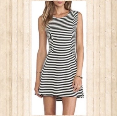 Free People Cha Cha Black White Stripe Skater Dress Sleeveless Fit Flare M