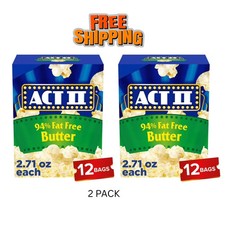 Act II 94% Fat Free Butter Microwave Popcorn, 2.71 oz., 12-Count Bags 2 PACK