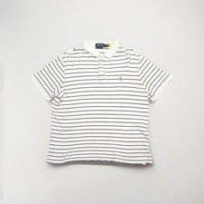 Polo Ralph Lauren Men's M Striped Polo Shirt White Navy Collared Logo Button