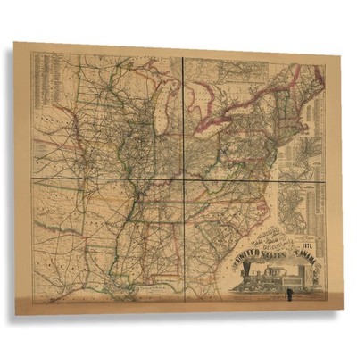 1871 Eastern United States Railroad Map Transportation Reconstruction Era