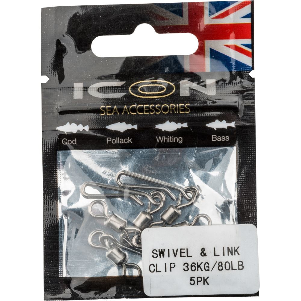 Leeda Icon Sea Accessories Swivel Link Clips 36kg/80lb 5pk