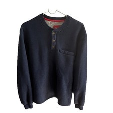 Coleman Men's Navy Blue Waffle-Knit Henley Sweater Button Accents Long Sleeve M