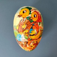 Vintage W Germany Large 7.75H Paper Mache Easter Egg Candy Container Duck Family