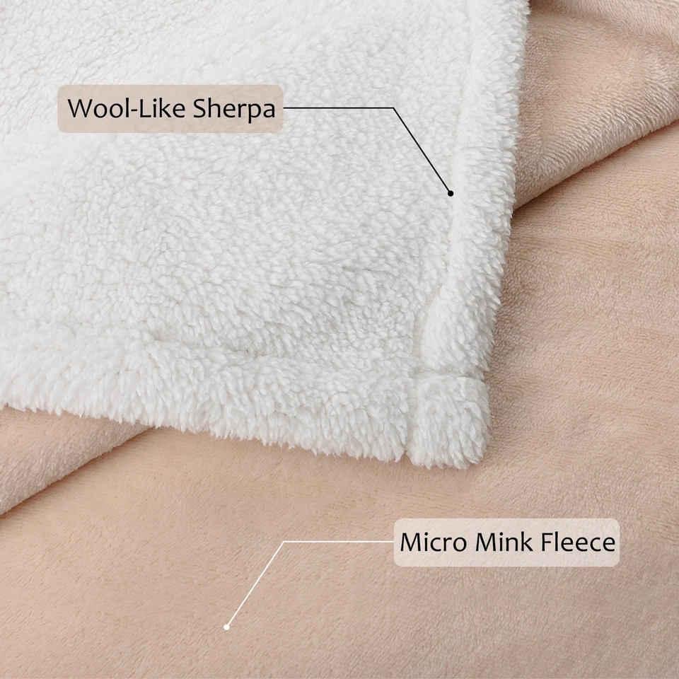Sherpa Throws Blanket  Mink Flush Fleece Couch Blanket Reversible Bed Throw - Image 3 of 4