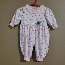 Vintage Healthtex Baby Girl One Piece Pink W/ Flowers Sz 0-5 Months EUC